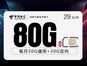 湖南电信流量卡推荐，仅需29元/月80G流量+100分钟通话时长，20年长期套餐。-图片1